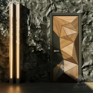 Дверь из массива дерева с резной 3d композицией "Геометрия" (DV191)